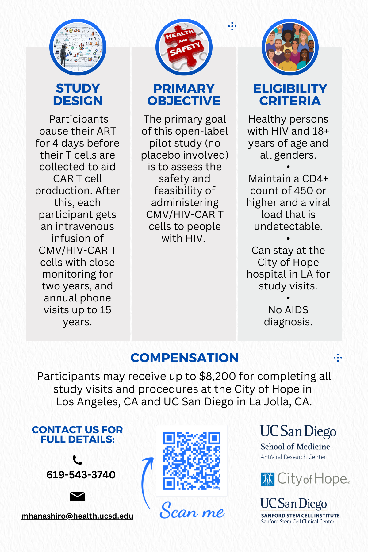 Flyer page 2 with Study Design, Primary Objective, and Eligibility Criteria